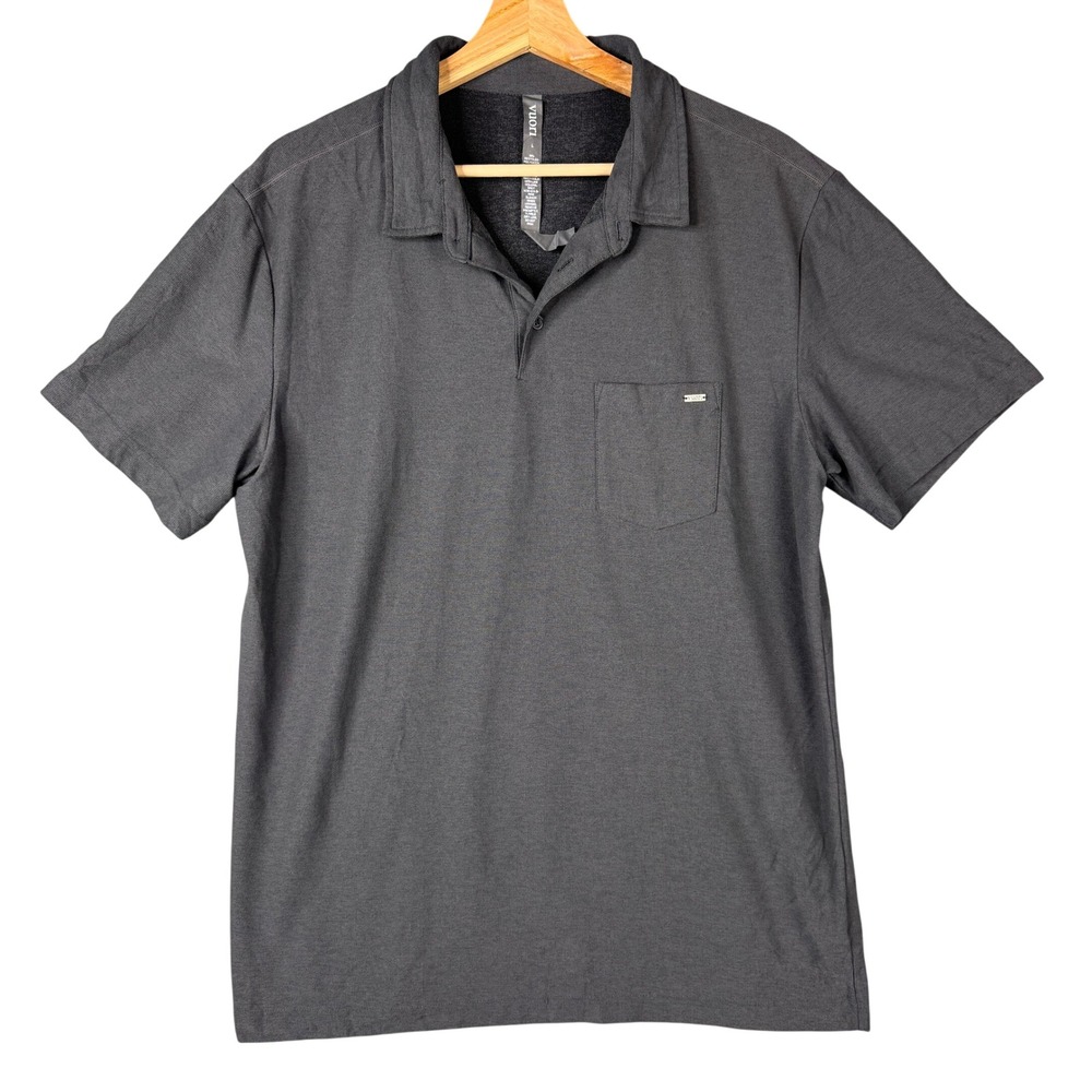 Vuori Mens Ace Polo Charcoal Gray V164 Moisture Wicking Pocket Short Sleeve L